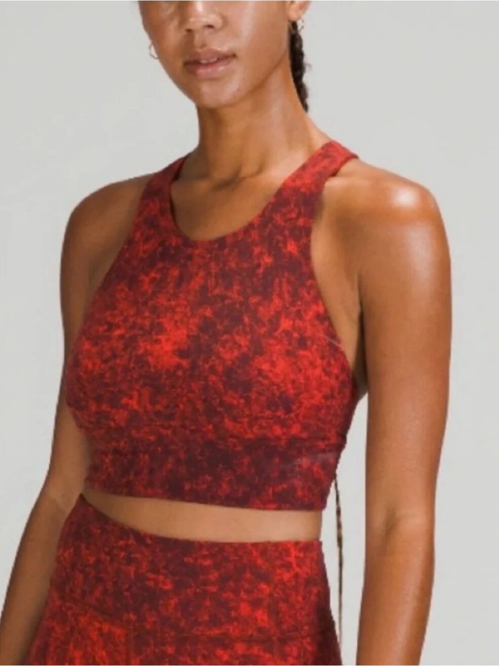LULULEMON Wunder Train Longline Bra Size 8 Denim Wash Print Autumn Red Black